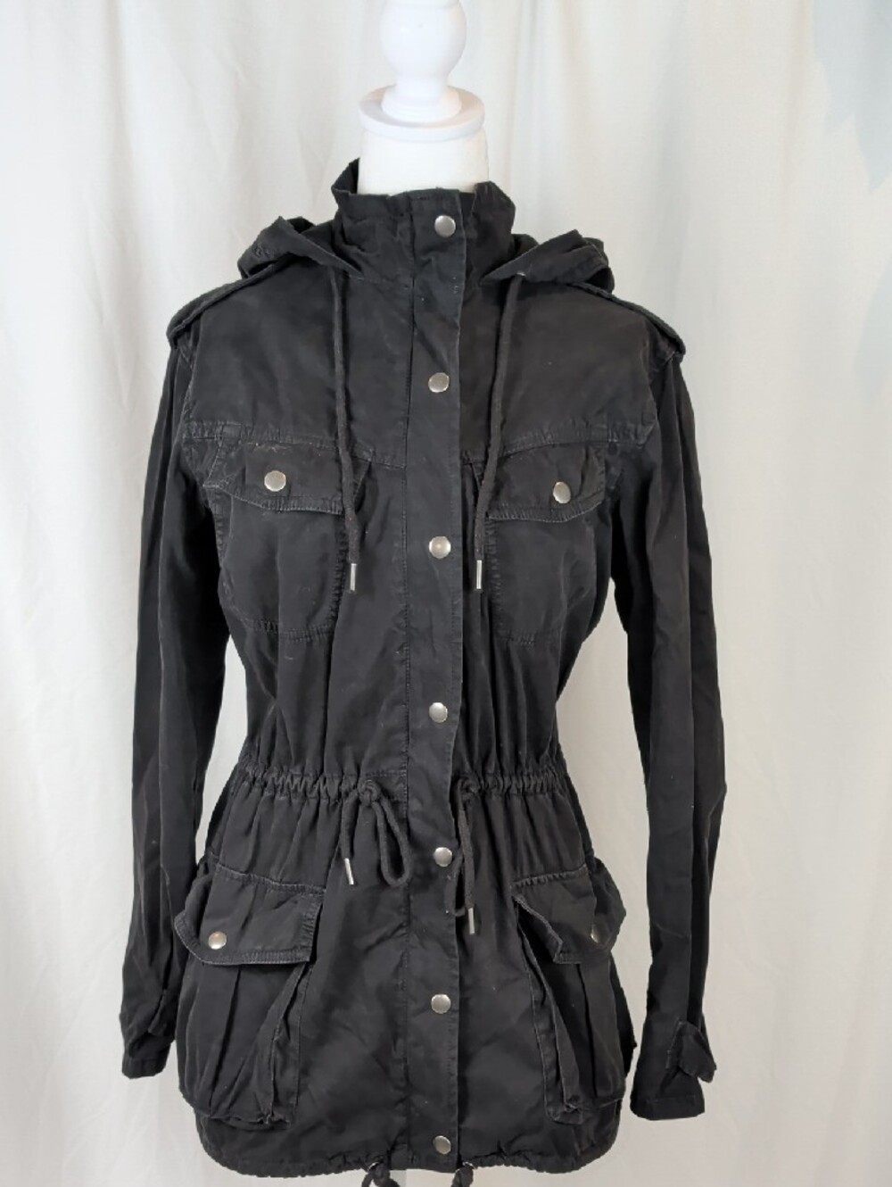 Aritzia Talula Trooper Hooded Utility Jacket Black Cargo Parka XS